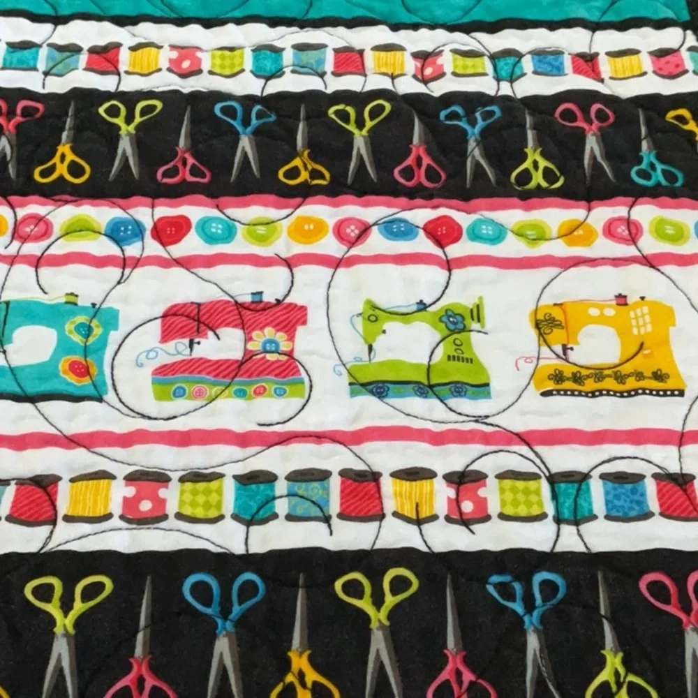 Quilted Happiness fabric wall hanging for people who sew.
